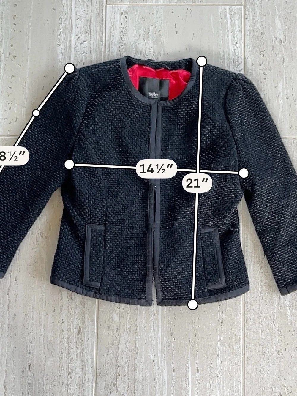 Mossimo Supply Co. Black Textured Open-Front Jacket with Red Lining Wool blend